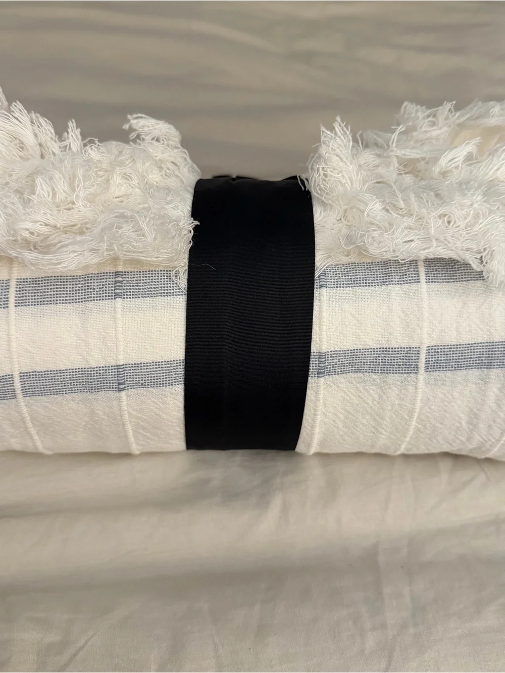 Hearth & Hand Cream Fringe Throw with Black Ribbon